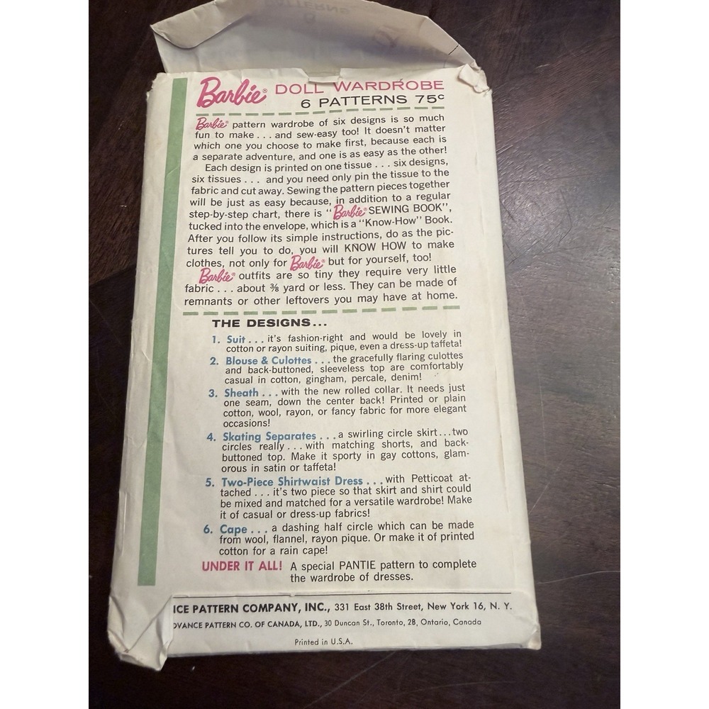 Vintage Barbie Advanced Printed Sewing Pattern Mattel Group B - Picture 3 of 3